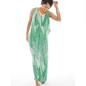 Chico’s Palm Print Maxi Dress Women’s Sz XL Sleeveless Flyaway Back Stretch Knit